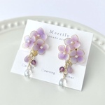 雨粒と紫陽花のイヤリング／ピアス　パープル　プレゼントにも🎁
