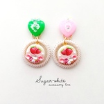 🍓 toys fruit ✵  レトロなお花のハートキャンディーといちごサークル  ピアス イヤリング  アシンメトリー 