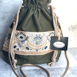 【Ｍ】インド刺繍リボン 巾着ショルダー