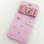 iPhone6/6s リボン ピンクビジュー 手帳型ケース ピンク