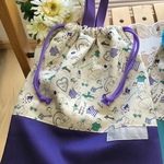 【再5】上品な2color 31×26.5❤️ 持ち手付⭐️オシャレくまお着替え袋、体操着入れ、パジャマ入れ、オムツ入れ巾着( お名前タグ付)