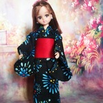 浴衣＆帯のセット　花火　リカちゃん＆ブライスサイズ　
