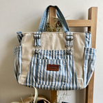 A4入るサイズのオーバーオールトートBag（しましま①）夜空に月と星