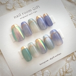 79.💙ニュアンスミラーフレンチ                         ブルーネイル ミラーフレンチ  ネイルチップ ニュアンスネイル 紫陽花ネイル 梅雨ネイル 夏ネイル