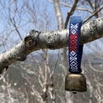 こぎんリンリンクマ鈴 ☺︎ 消音ストラップ付き☺︎藍花こ【刺繍☺︎刺し子☺︎こぎん刺し】ベアベル ☺︎ 熊よけ鈴 ☺︎ トレッキングベル⌘受注製作⌘