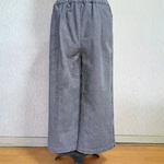 デニムパンツ　ヒッコリーデニム　ワイドパンツ　紺×生成　ストライプ　九分丈　Lサイズ
