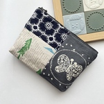 ミナペルホネン  パッチワーク & tambourine navy ハンドメイドマチありポーチ