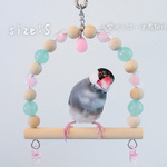 【小鳥のブランコ（S）】ハート（ピンクハート・エメラルドグリーン）〈小型インコ・文鳥サイズ　バードスイング〉