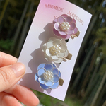 【10/31まで  引越しありがとうセール】パステルフラワー💗‎🤍💙ミニミニヘアクリップ 3色セット