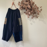 anemone様オーダー品　冬用もんぺパンツ　藍染縞木綿×藍染ハギレ