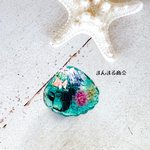 【人魚姫の洞窟🧜‍♀️🏰💕】エメラルド／グリーン／貝／シェル／マーメイド／かすみ草／ドライフラワー／花／ゴールド／スチールリング／フリーサイズ／小ぶり