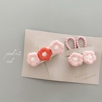 3flowersベビークリップとベビーヘアゴムSET ピンク×レッド×ピンク