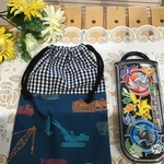 ⭐️ラスト①⭐️働く車ブルー24×17❤️ 【再10】 男の子コップ袋⭐️ 現品給食袋、 お箸ケース袋、ランチョンマット入れ、歯ブラシ入れ巾着