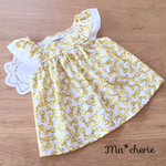 サマーワンピース＊フリル袖×ブラウスver.70size＊bichette**リボン(イエロー)