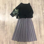 パープル チェック の かわいい ギャザースカート