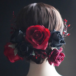180日納期【レッド×ブラック薔薇髪飾り】*バラ髪飾りセット*【デップアート・アーティシャルフラワー】