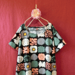 北欧フラワー模様　ワンピース　（黒）