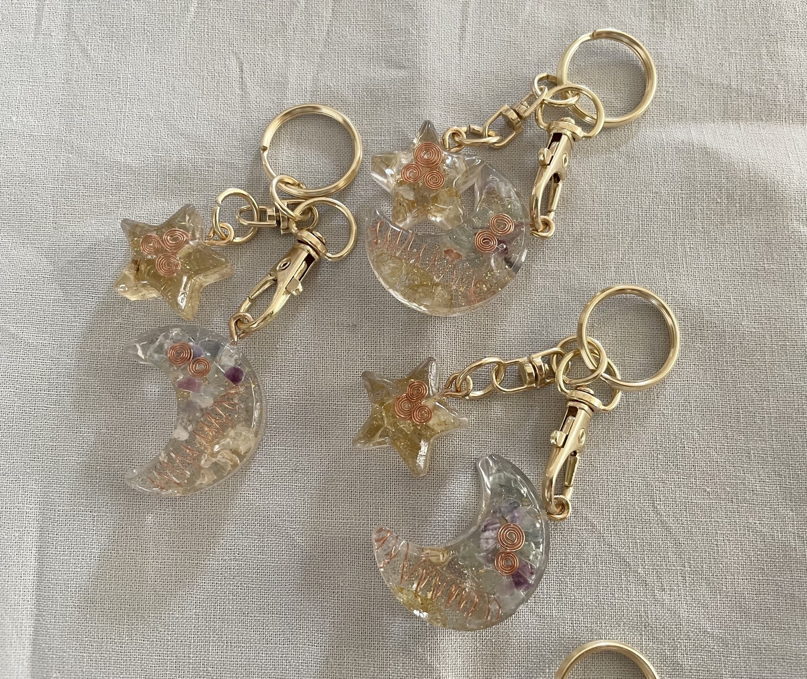 才能開花と集中力UP！月と星のオルゴナイトキーホルダー 