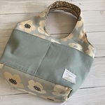 ワンマイルバッグ（前ポケット付き）無地×花柄　アッシュブルー/コンビニに・お出かけに