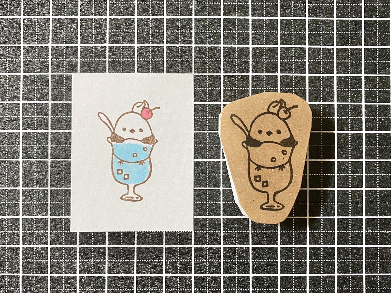 シマエナガ クリームソーダ』 消しゴムはんこ - れいちる＊はんこ 