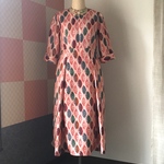 kimono服　銘仙　木々の緑に映える八分袖ロングワンピース