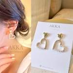 Heart Pearl Bijou Earring  ハートのパール&ビジュー樹脂イヤリング　　樹脂ピアス金属アレルギーノンホールピアス可愛いジルコニア煌めきゴールド高級高見え高品質