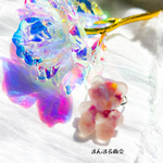 🉐価格 【ice bare🧸🧊】氷苺／赤／薔薇／花びら／ドライフラワー／キラキラホログラム／クマ／くま／マット加工／シルバー／スチールリング／フリーサイズ