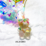 🉐価格【ice bare🧸🧊】トロピカル／カラフル／レインボーローズ／花／ドライフラワー／薔薇／キラキラホログラム／クマ／くま／マット加工／シルバー／スチールリング／フリーサイズ