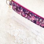 数量限定　キラキララメと輸入リバティ　アレクサンドラ　20cmファスナーポーチ　パープル　キーホルダー付き