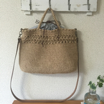 本革持ち手 麻ひも2wayバッグ