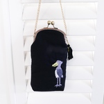 刺繍のスマホポーチ    UFOに連れていかれるハシビロコウ