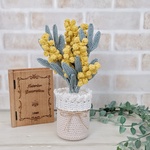 ミモザの一輪挿し＊フラワーベース　鉢植え　あみぐるみ　花瓶  ナチュラル インテリア  編み花 かぎ針編み　編み物