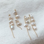 【人気✨】イヤリング　大ぶり　淡水パール　揺れデザイン　ニッケルフリーネジバネイヤリング、樹脂ノンホールイヤリング