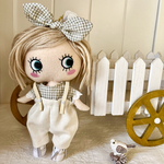 イーマリーちゃん　くすみグリーンチェックのブラウスと、吊りパンツのセット