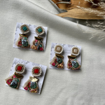 ビーズ刺繍　赤　刺繍リボン　インド刺繍　差し色　ピアス　イヤリング　