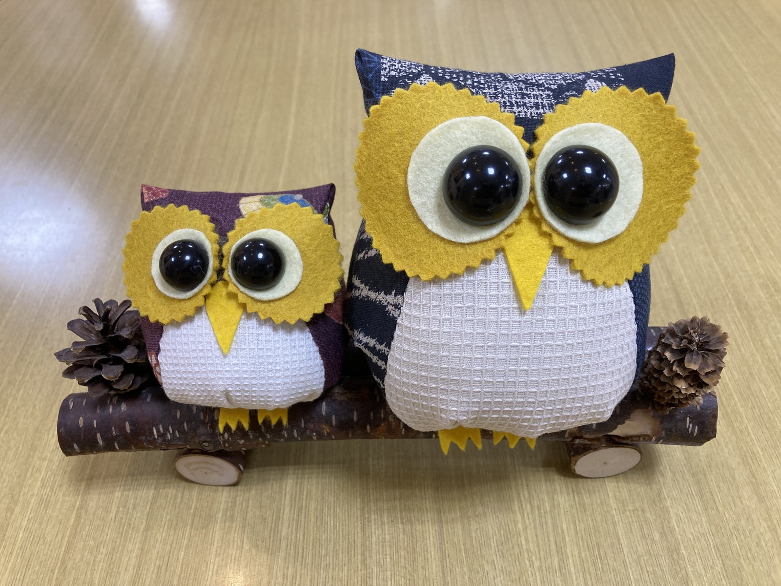 アートドール ぬいぐるみ ハンドメイド 親子 鳥 フクロウ 2体セット