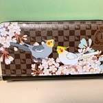 完全受注【8月初旬発送】モノグラム長財布＊桜オカメインコ