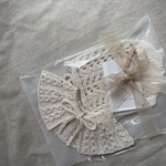 newborn gift ▸ ヘリンボーンボンネット　リーフボンネット　レースボンネット　透かし編みボンネット　ベビーボンネット　ボンネット　かぎ針　棒針　