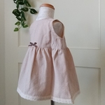ピンチェック 裾レースが可愛いい切り替えワンピース　ベージュ　レース　リボン　ベビー服　80cm