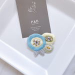 北欧風丸花 yellowBlue ビーズ刺繍ブローチ