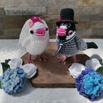 《ss962049様オーダー品》アトリエトモコ☆あみぐるみ　桜文鳥＆白文鳥ウェルカムバード＆お花セット 