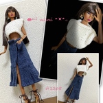 ♖й1268♖White ショートフレンチ袖ニット.デニムプリーツラップSK♖