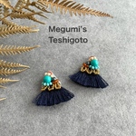 天然石×ビーズ⭐︎刺繍ピアス・イヤリング（ネイビーフリンジ・エスニック）