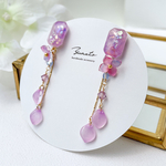 紫陽花　宝石と花びらのピアス／イヤリング　パープル
