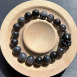 サービス品❣️金運／商売繁盛／天然石／シルバーオブシディアン／九尾の狐／お守りブレスレット／パワーストーン