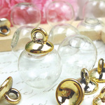 ガラスドーム 10個セット★16mm ゴールド/8mm キャップ付★蓋付き ガラスドームピアス チャーム パーツ