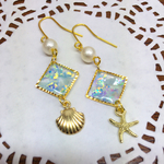 シェルとヒトデのゆらゆらピアス/イヤリング 水色