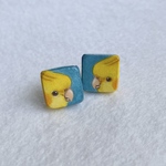 （ブルー）手描きのオカメちゃんピアス•イヤリング