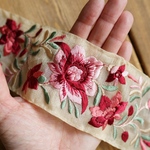 80㎝カット済み【インド刺繍リボン】 オーガンジー　リボン  【ストロベリー】