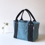 Sサイズ おしゃれさんのトートバッグ【浜松産帆布】ヴィンテージ加工〈ターコイズ×クロ〉